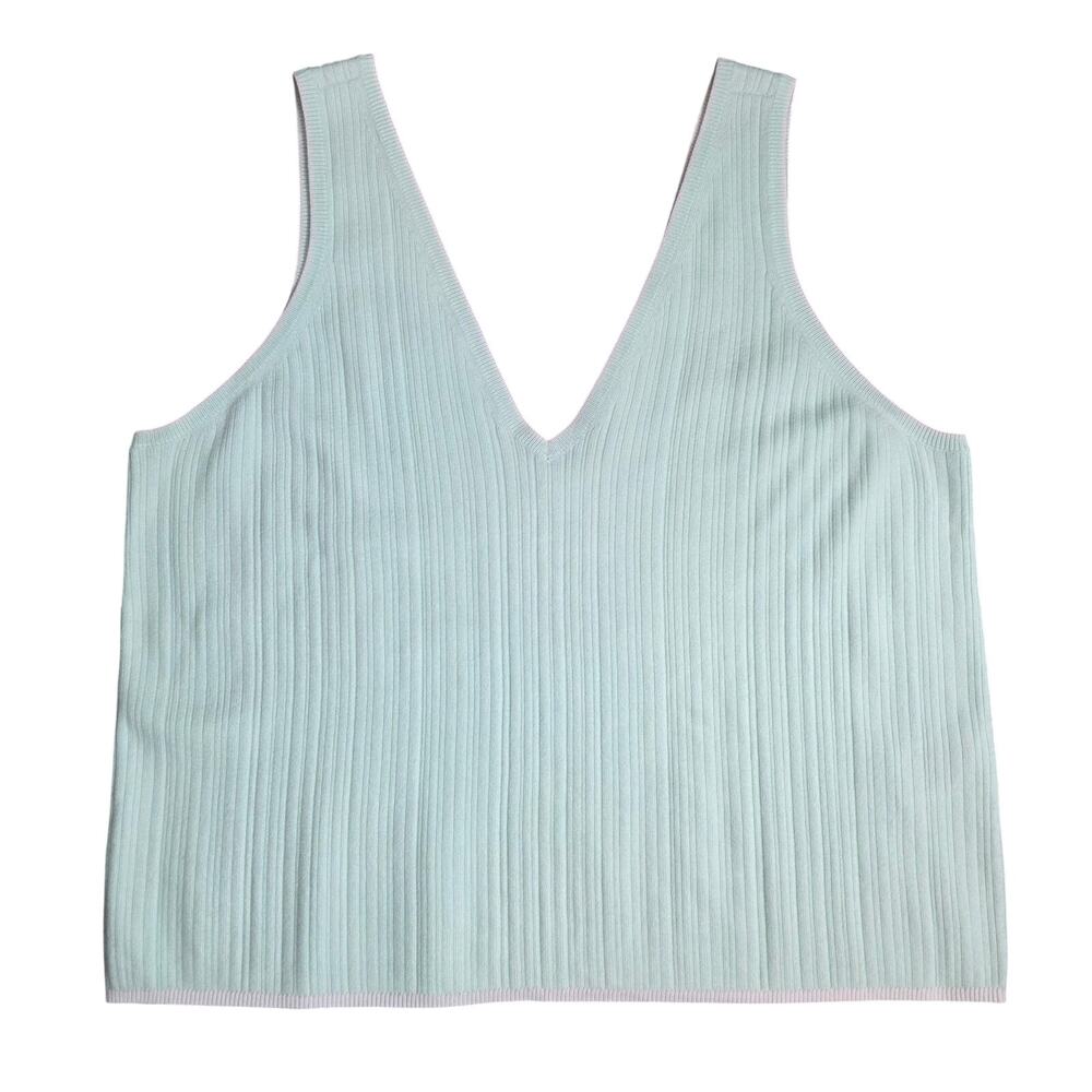 State of Day Ribbed Sweater Tank XXL Mint V Neck Sleeveless Knit NWT